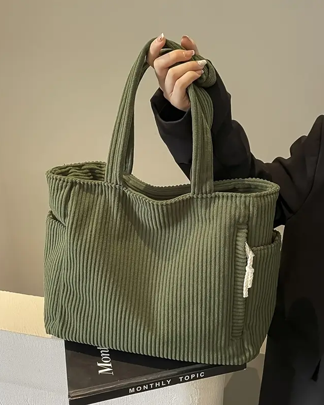 Liorane | Luxurious Ribbed Tote Bag with Cord Detail