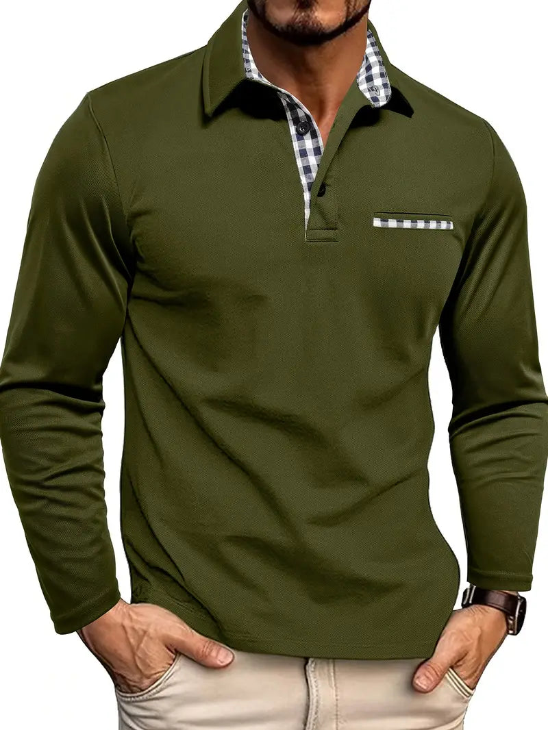 Preston™ | Lange Mouw Polo met Geruit Accent