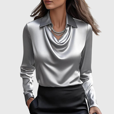 Elara™ | Blouse met Watervalhals en Lange Mouwen
