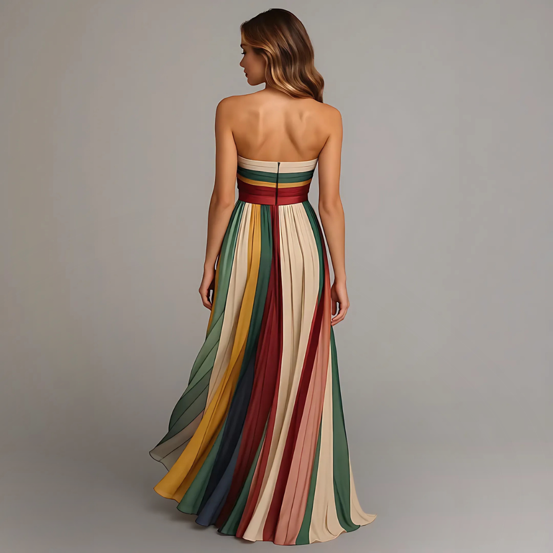 Aurora™ | Strapless Maxi Jurk met Kleurrijke Plissé