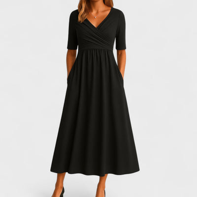 Élise™ | Elegante Maxi Jurk met V-Hals en Plooidetail