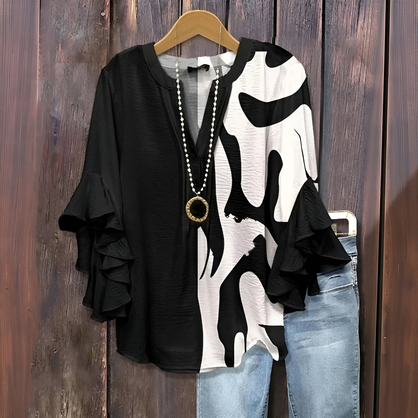 Elara™ | Luchtige Blouse met Ruffle-Mouwen en Bladerenprint