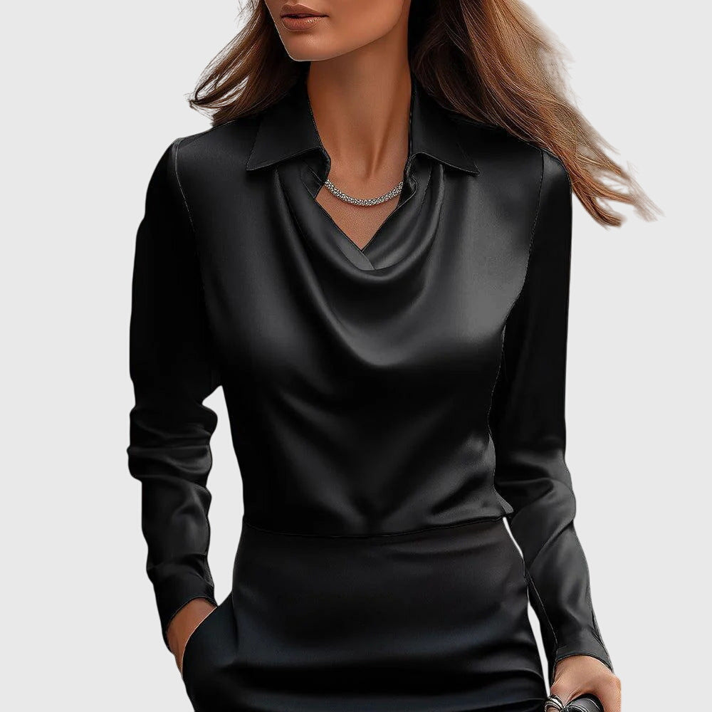 Elara™ | Blouse met Watervalhals en Lange Mouwen
