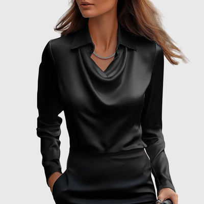 Elara™ | Blouse met Watervalhals en Lange Mouwen