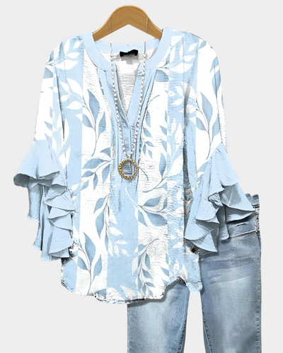 Elara™ | Luchtige Blouse met Ruffle-Mouwen en Bladerenprint
