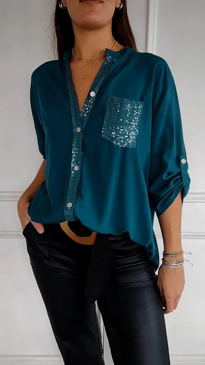 Camille™ | Zwarte Blouse met Paillettenaccent