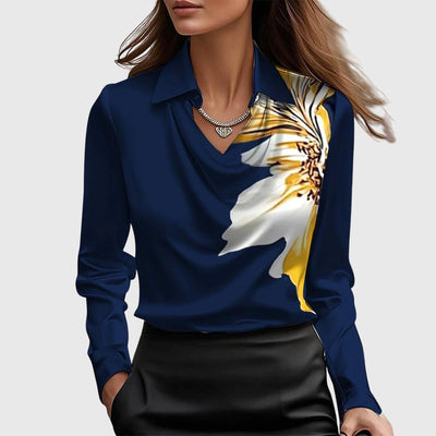 Elara™ | Blouse met Watervalhals en Lange Mouwen