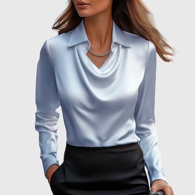 Elara™ | Blouse met Watervalhals en Lange Mouwen