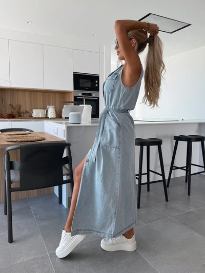 Noor™ | Mouwloze Denim Jurk