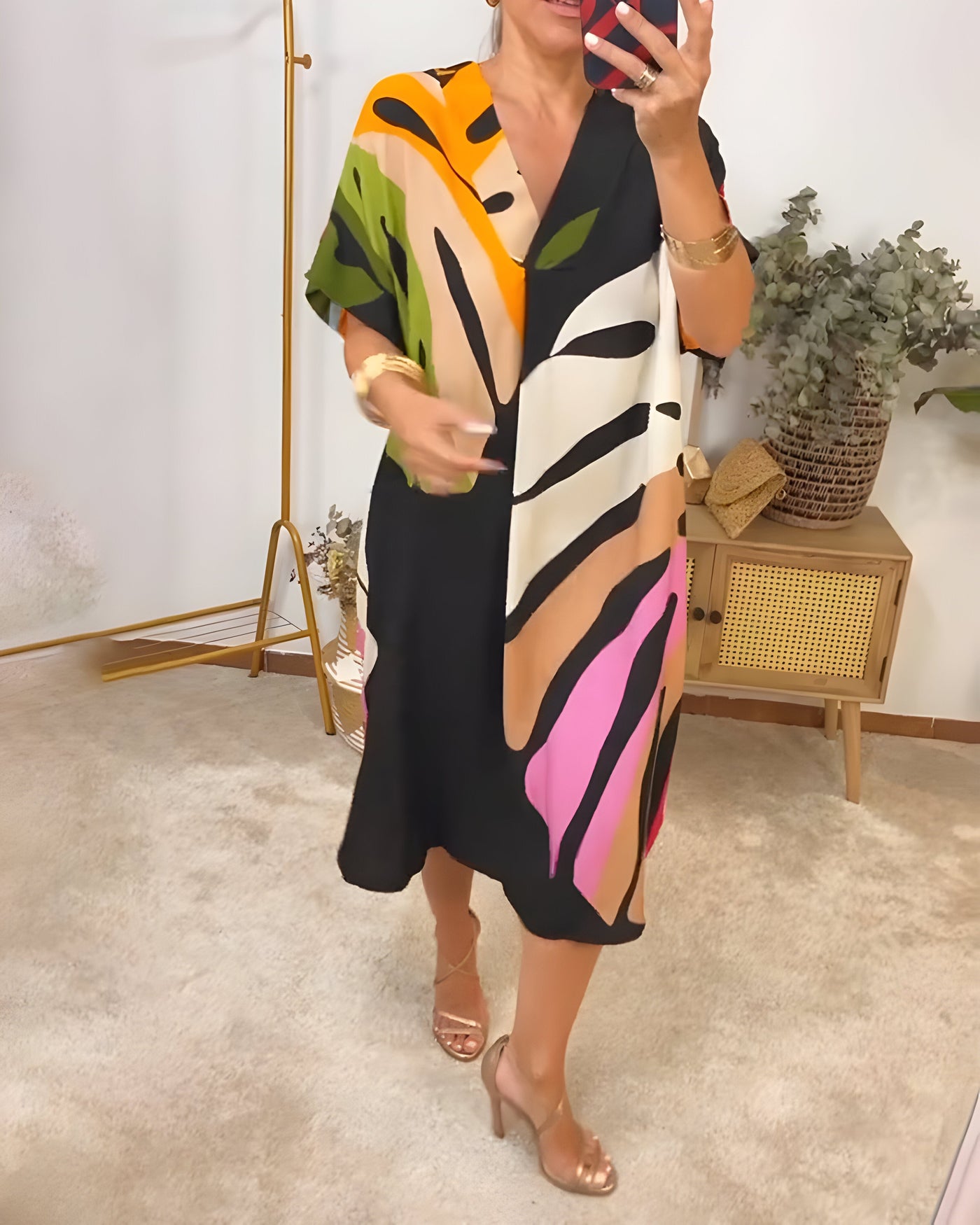 Roos™ | Artistieke Midi Jurk met Print