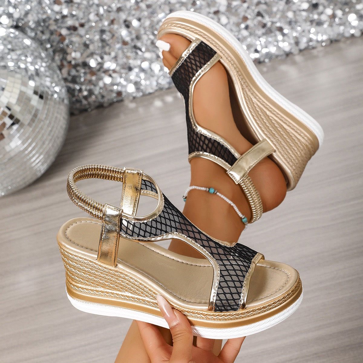 Aurelia™ | Sleehak Sandalen met Metallic Accent