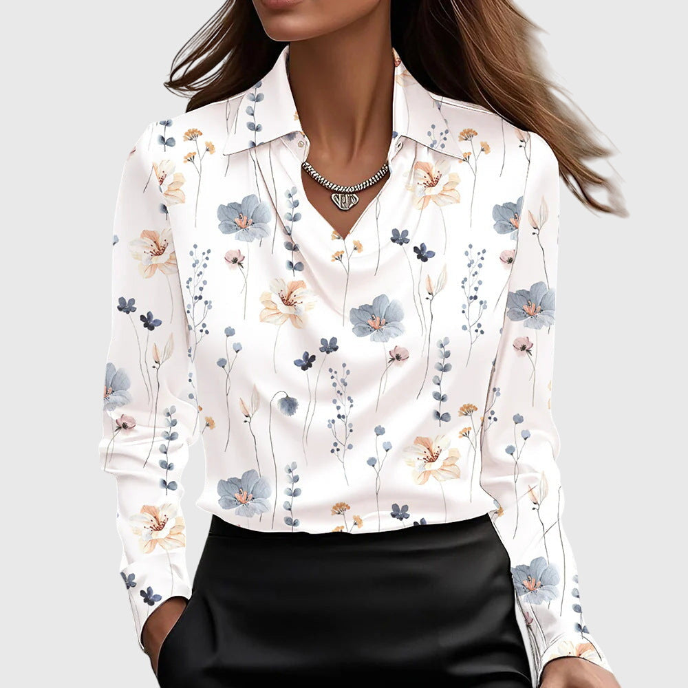 Elara™ | Blouse met Watervalhals en Lange Mouwen