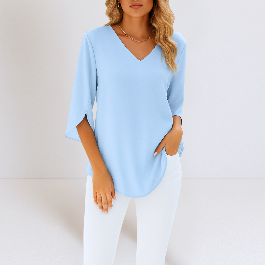 Wies™ | Luchtige V-hals Blouse met Elegante Mouwen