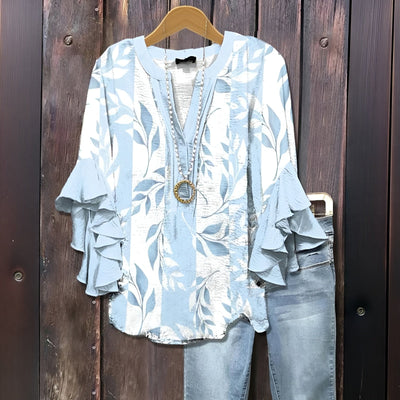 Elara™ | Luchtige Blouse met Ruffle-Mouwen en Bladerenprint