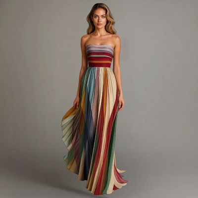 Aurora™ | Strapless Maxi Jurk met Kleurrijke Plissé