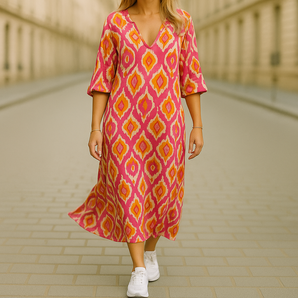 Amira™ | Luchtige Midi Jurk met Bohemian Print