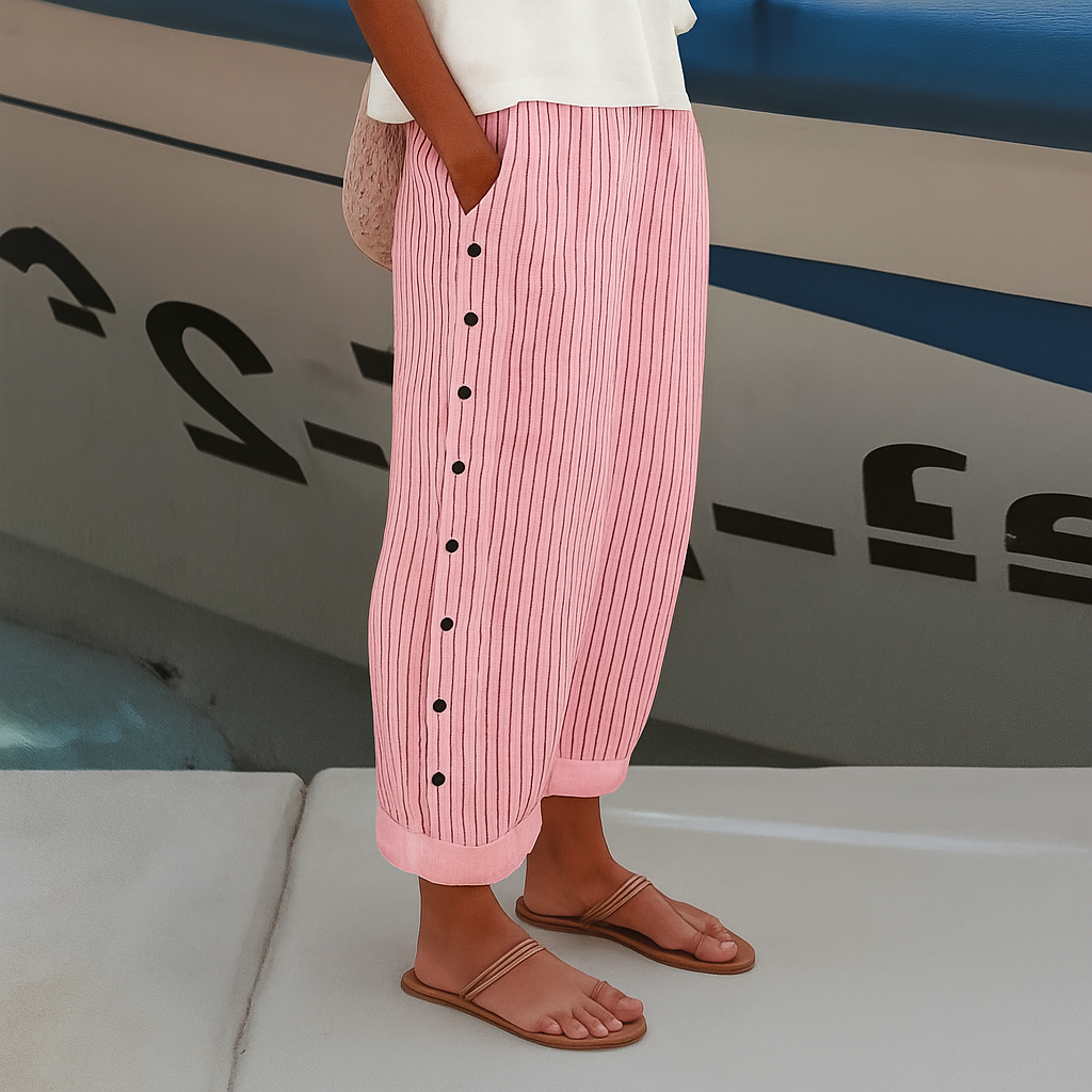 Dyantha™ | Luchtige Gestreepte Broek met Knoopdetail