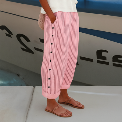 Dyantha™ | Luchtige Gestreepte Broek met Knoopdetail
