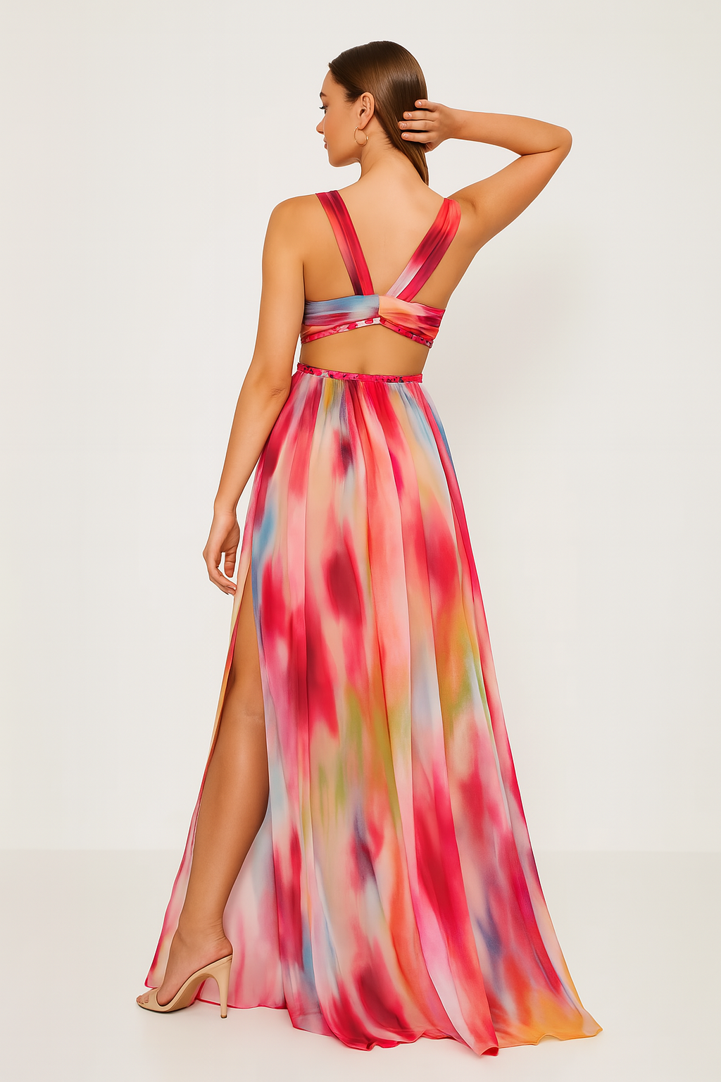 Selena™ | Maxi Jurk met Kleurrijke Tie-Dye Print