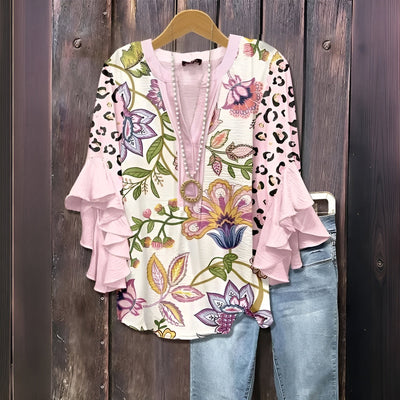 Elara™ | Luchtige Blouse met Ruffle-Mouwen en Bladerenprint