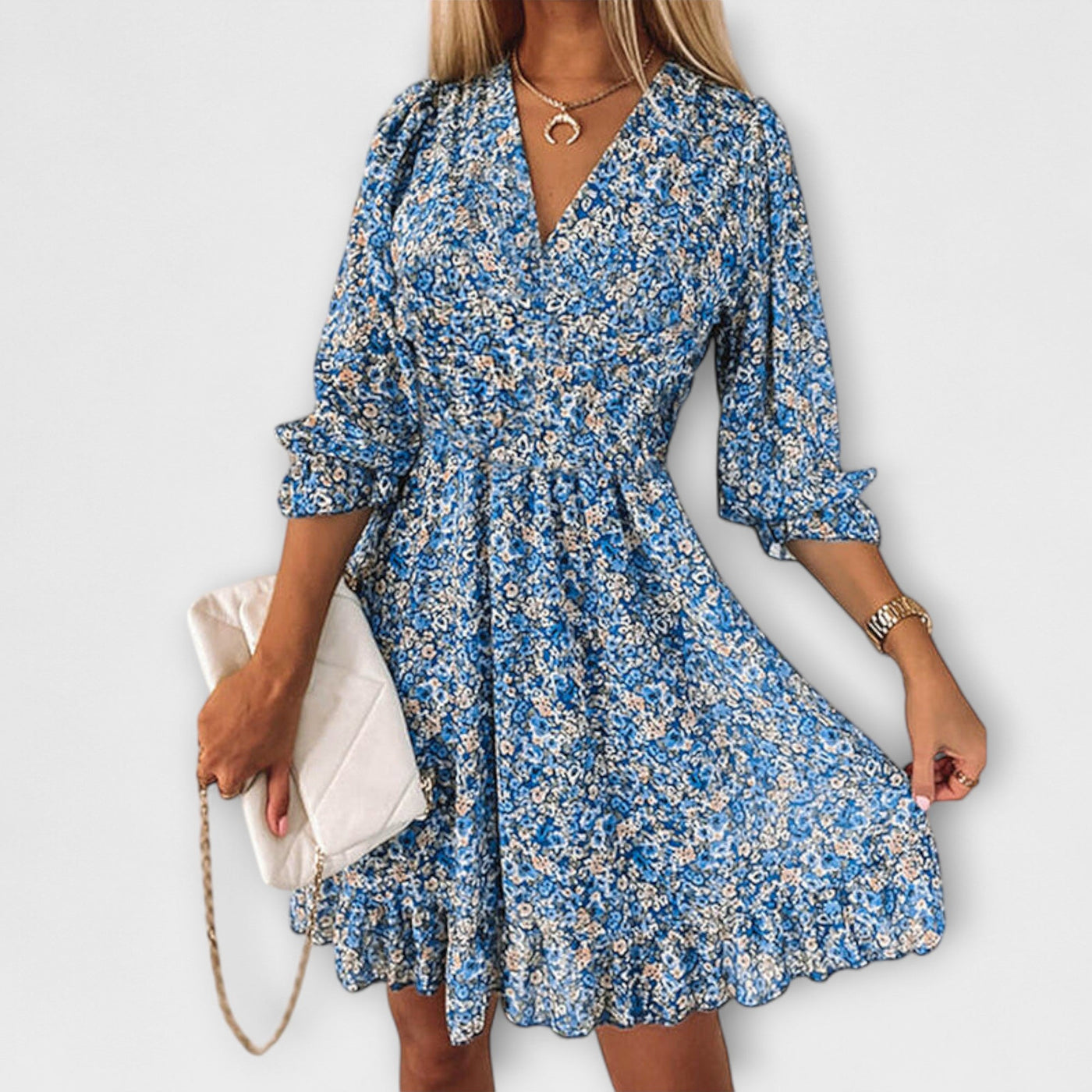 Isabelle | Bloemige Midi Jurk met Elegante Flair