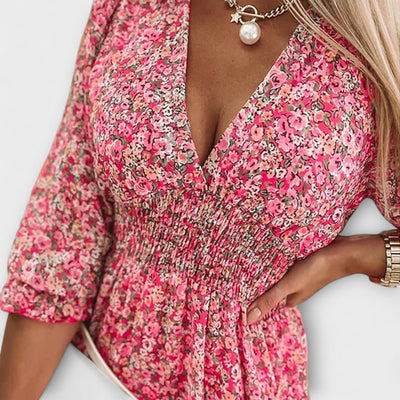 Isabelle | Bloemige Midi Jurk met Elegante Flair