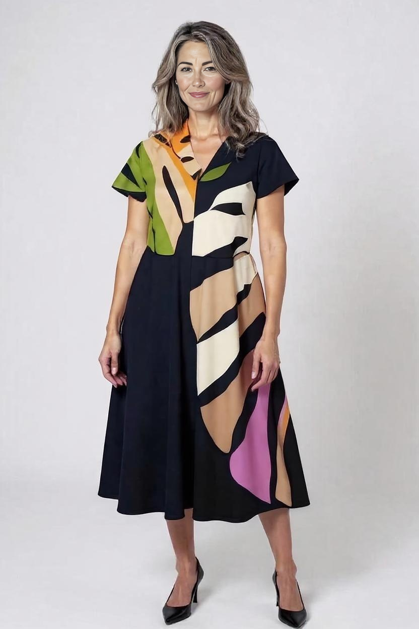 Roos™ | Artistieke Midi Jurk met Print
