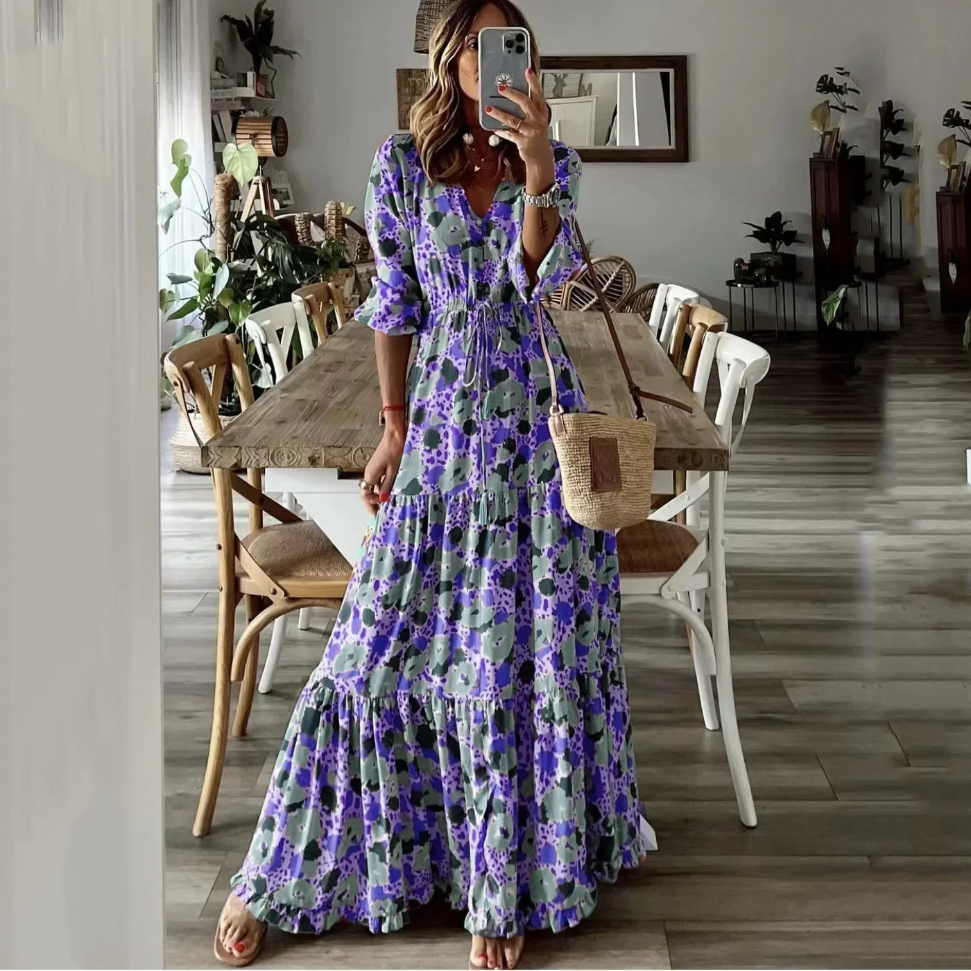 Liora | V-Hals Zomerprint Maxi Jurk