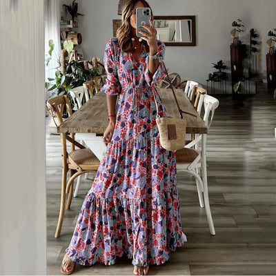 Liora | V-Hals Zomerprint Maxi Jurk