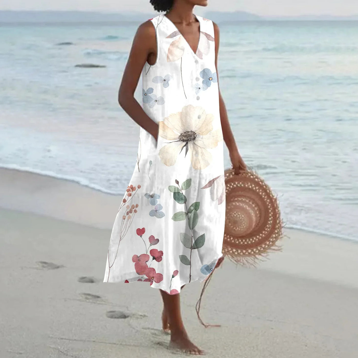 Annelies™ | Zomerse Mouwloze Jurk met Bloemenprint