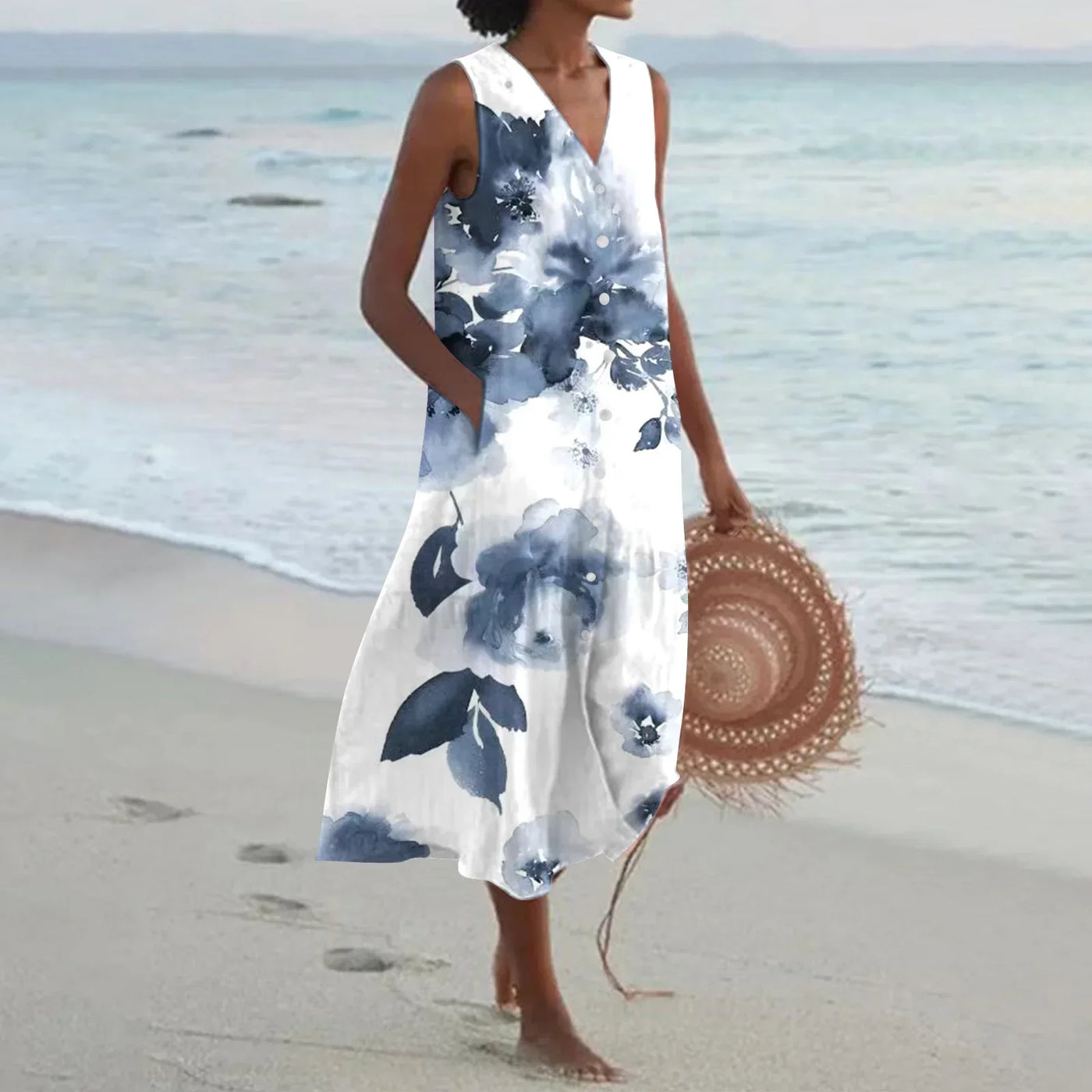 Annelies™ | Zomerse Mouwloze Jurk met Bloemenprint