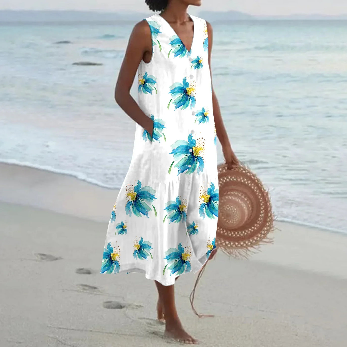 Annelies™ | Zomerse Mouwloze Jurk met Bloemenprint
