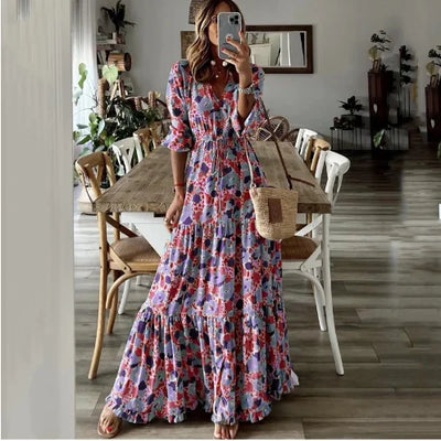 Liora | V-Hals Zomerprint Maxi Jurk