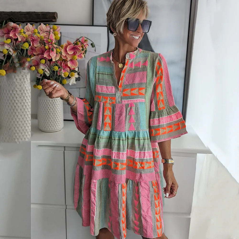 Sibe™ | Boho Tuniekjurk met Vrolijke Kleuren