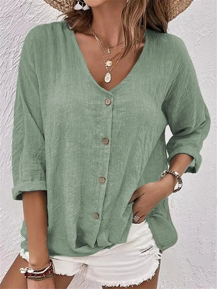 Janneke™ | Casual Knoopblouse met Rolmouwen