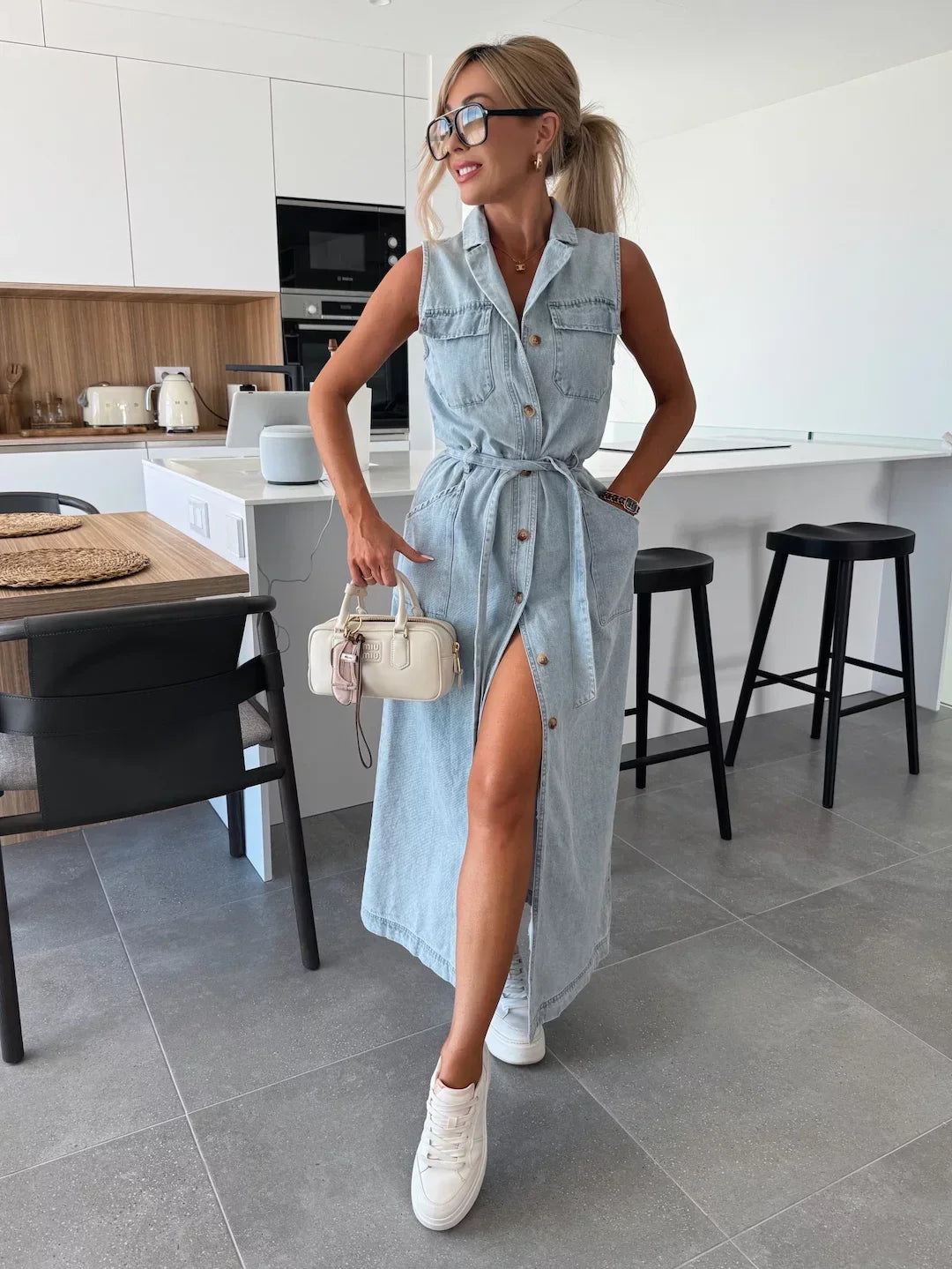 Noor™ | Mouwloze Denim Jurk