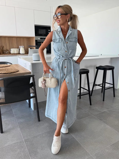 Noor™ | Mouwloze Denim Jurk