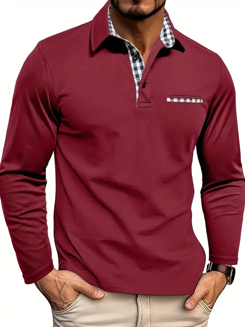 Preston™ | Lange Mouw Polo met Geruit Accent