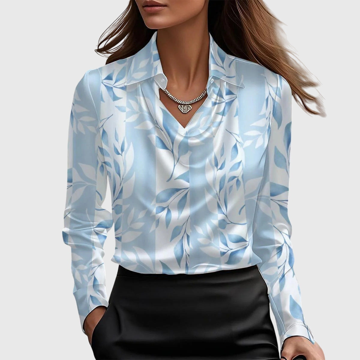 Elara™ | Blouse met Watervalhals en Lange Mouwen
