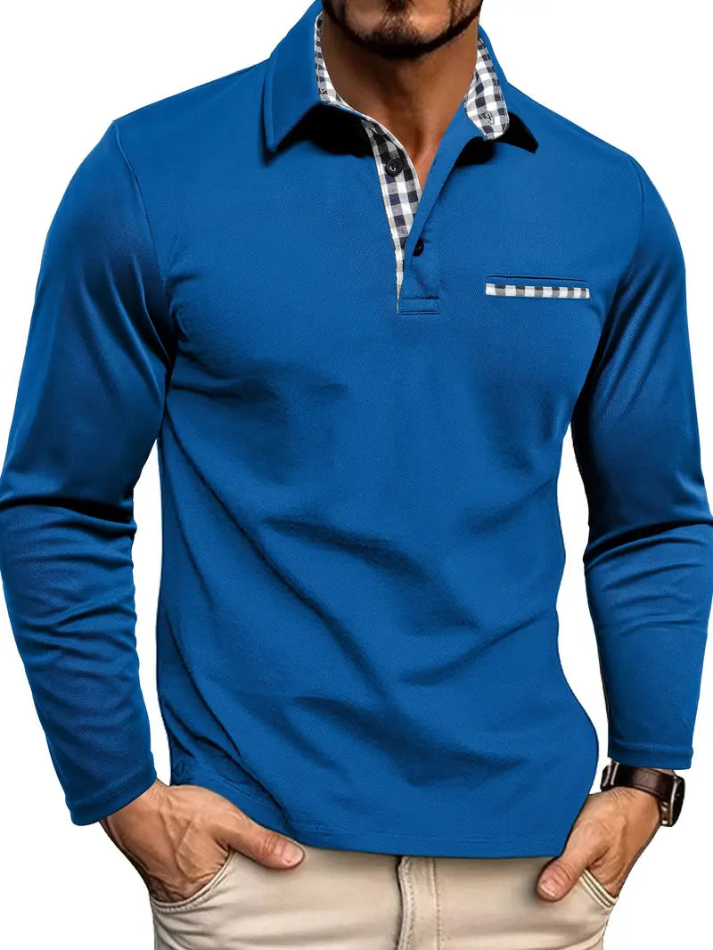 Preston™ | Lange Mouw Polo met Geruit Accent