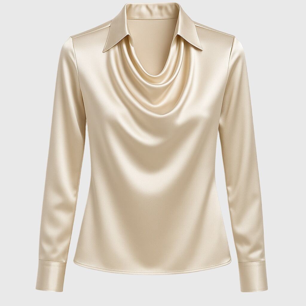 Elara™ | Blouse met Watervalhals en Lange Mouwen
