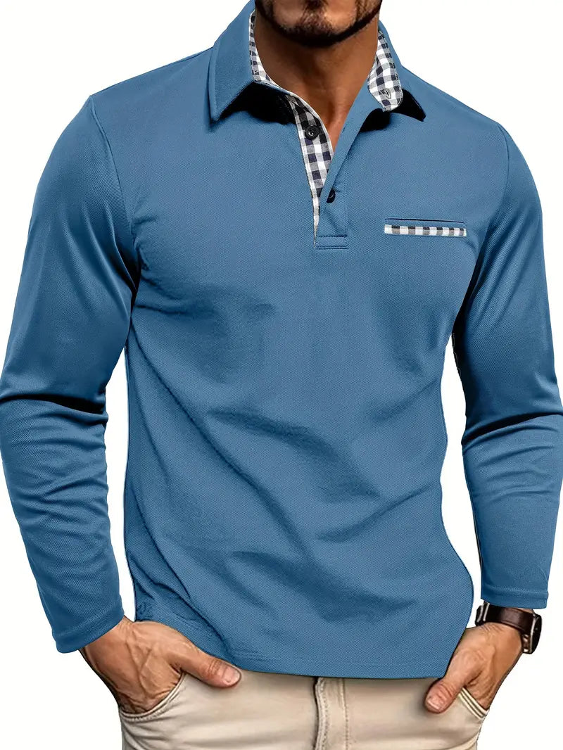Preston™ | Lange Mouw Polo met Geruit Accent
