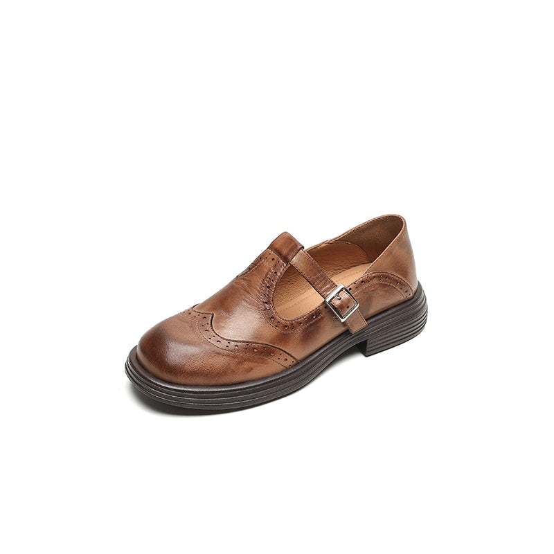 Harmke™ | Vintage Mary Jane Instappers in Bruin Leder