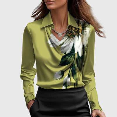 Elara™ | Blouse met Watervalhals en Lange Mouwen