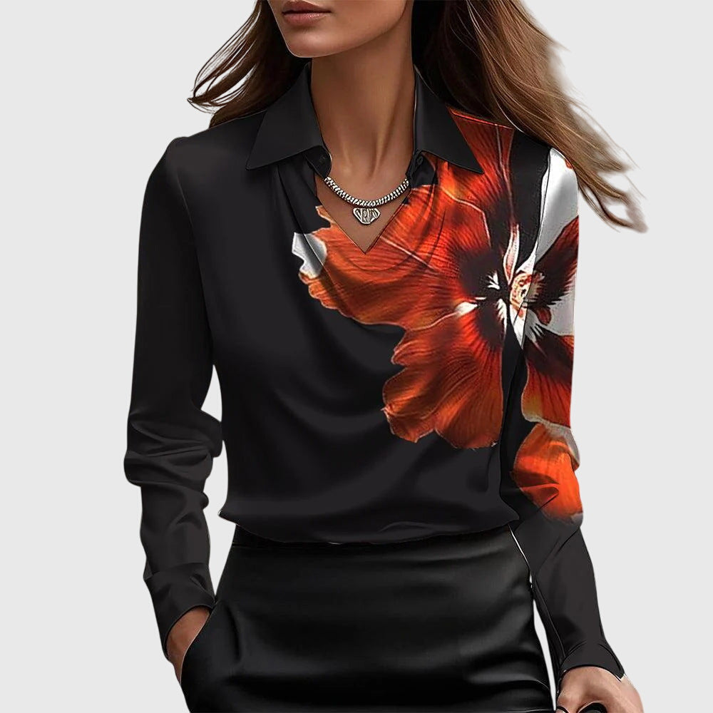 Elara™ | Blouse met Watervalhals en Lange Mouwen