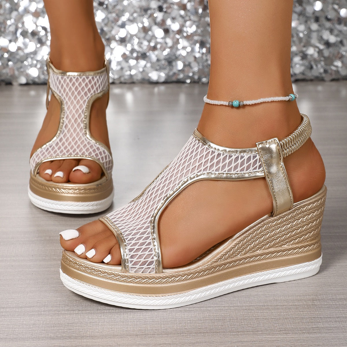 Aurelia™ | Sleehak Sandalen met Metallic Accent