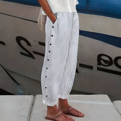Dyantha™ | Luchtige Gestreepte Broek met Knoopdetail