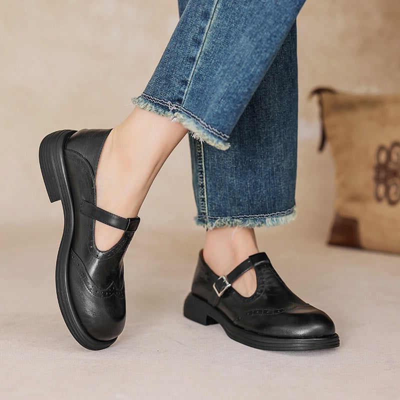 Harmke™ | Vintage Mary Jane Instappers in Bruin Leder