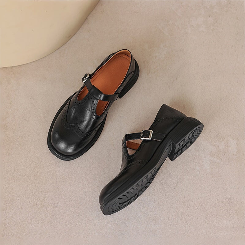 Harmke™ | Vintage Mary Jane Instappers in Bruin Leder