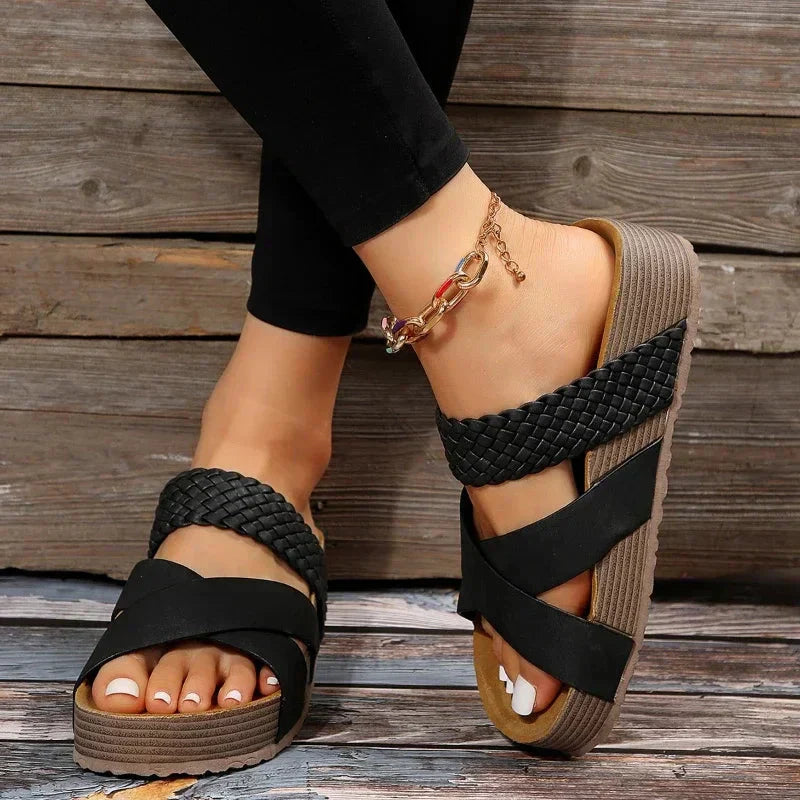 Fardau™ | Gevlochten Plateau Sandalen met Kruisbanden